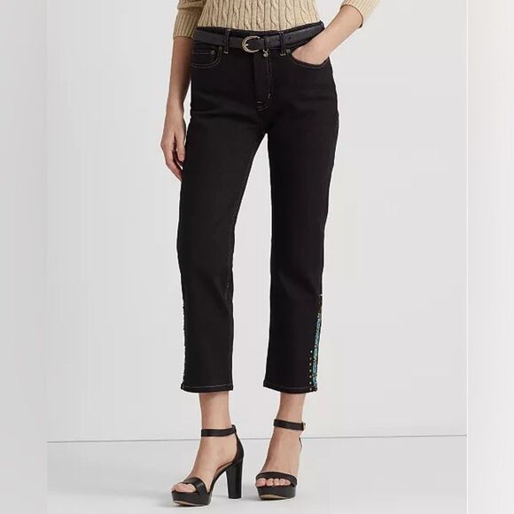 LAUREN Ralph Lauren High-Rise Skinny Ankle Embellished Women Jeans  |  Size: 12 - Picture 1 of 16
